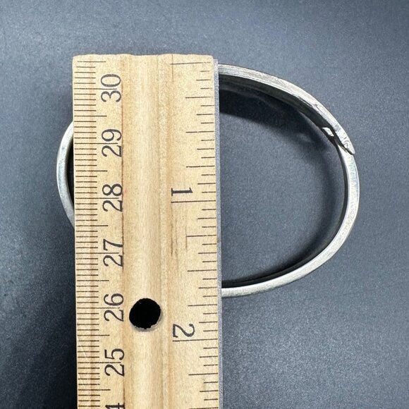 Vintage Signed Alpaca Mexico Silver Blue Hinged Bangle Bracelet Abalone Shell - Picture 8 of 9